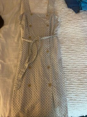 a new day Printed Button-Front Midi Dress with Tie Waist and Pockets